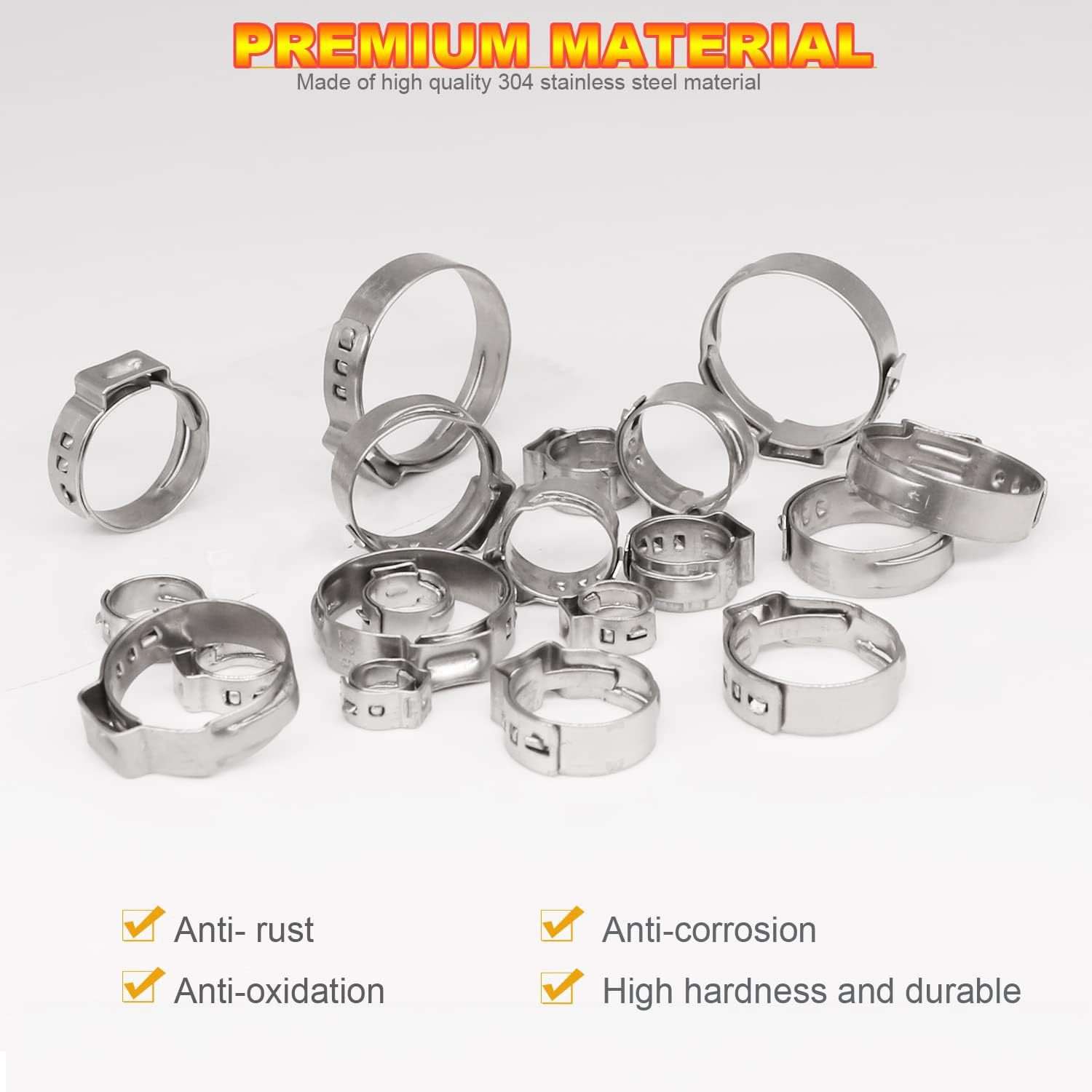 跨境  420PCS 盒装 20种尺寸304不锈钢单耳卡箍喉箍软管夹套件