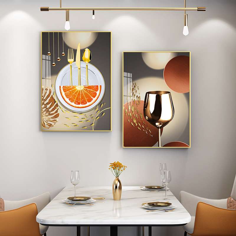 北欧简约餐厅装饰画晶瓷壁画组合铝合金画墙上壁饰挂画图片