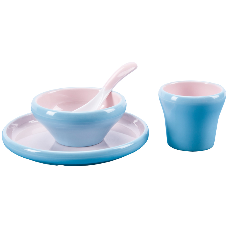 密胺仿瓷碗碟杯勺套装商用双色10个装酒店餐厅火锅摆台四件套餐具