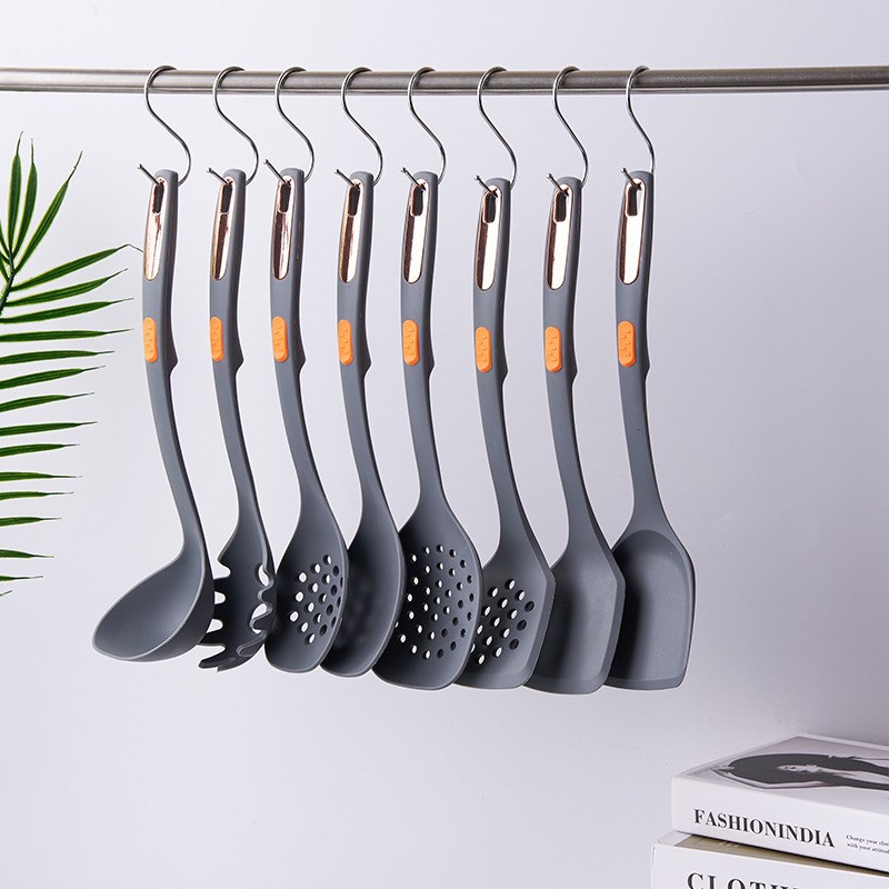 现货 硅胶厨具7件套带收纳架 汤勺漏勺煎铲7件套厨房用具套装