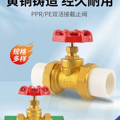 ppr铜截止阀PE自水来管阀门40开关4分20双活接6分25热熔1寸32止回