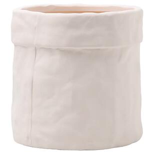 奶油风素烧陶土白陶花盆带托盘透气吸水布袋形状瓷器植物兰花多肉