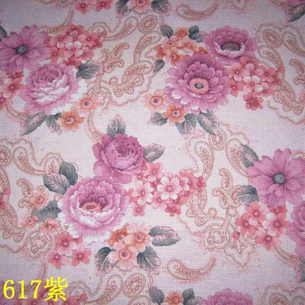 无弹工艺品布300D*450D竹麻印花布 红色腰果花型十字格竹麻印花布