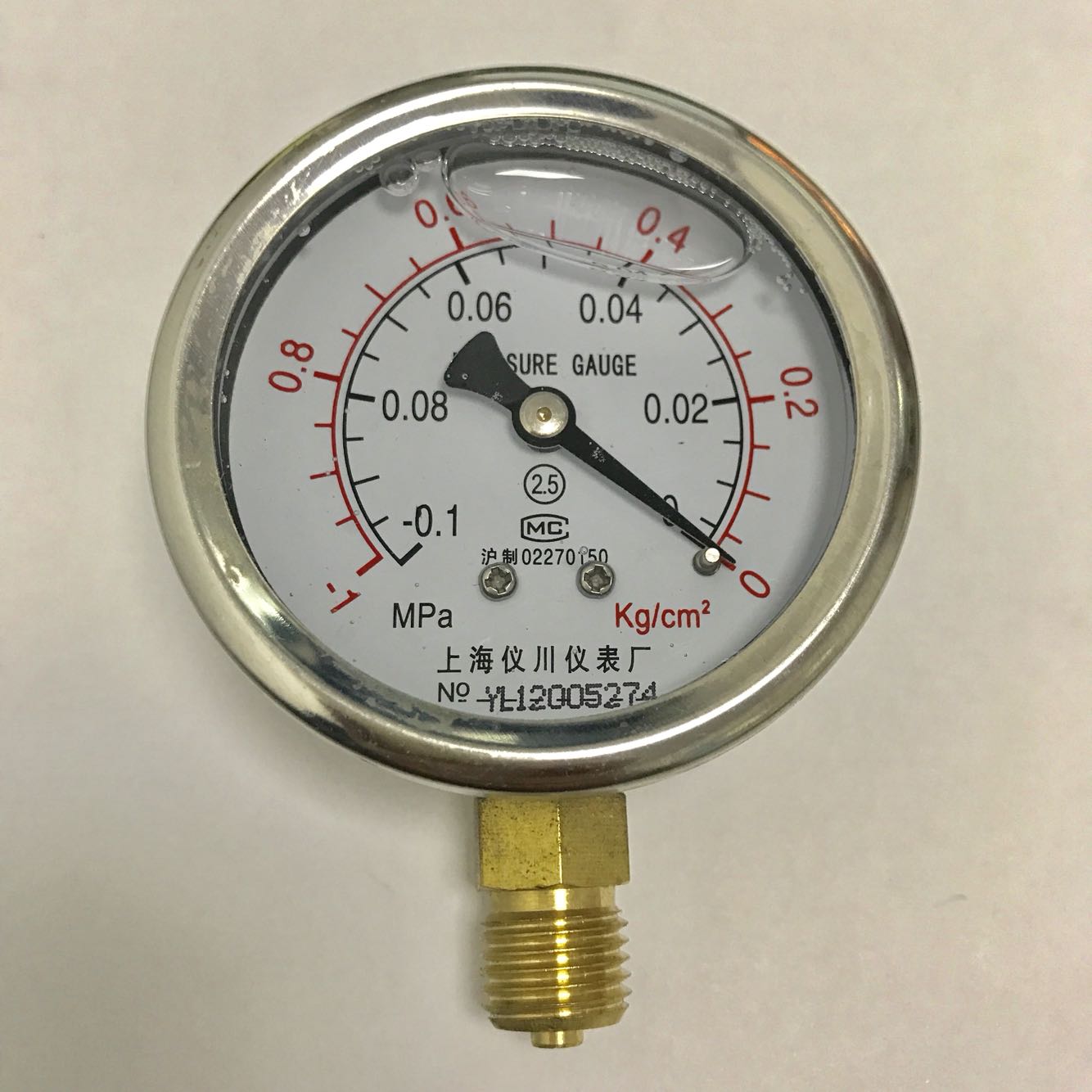 上海仪川 耐震真空表 直径60mm -0.1-0mpa -1-0kg/cm2 牙m14x1.5