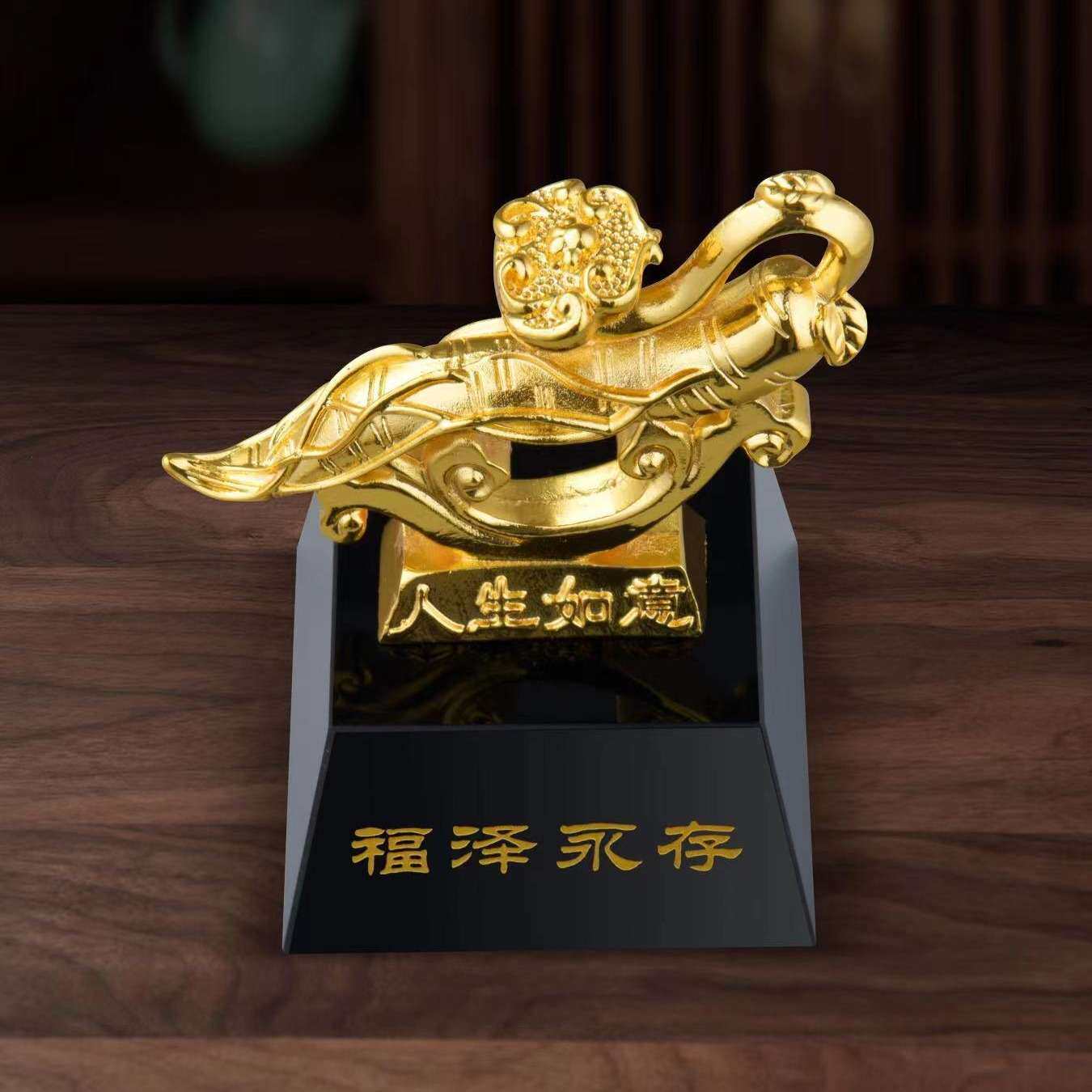 人生如意摆件水晶底座人参镀金工艺品纪念品长寿赠礼厂家手工