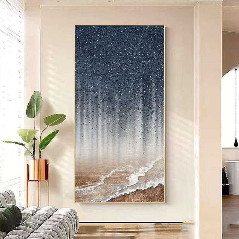 纯手绘油画星辰大海玄关装饰画立体肌理走廊过道楼梯手工壁画竖版图片