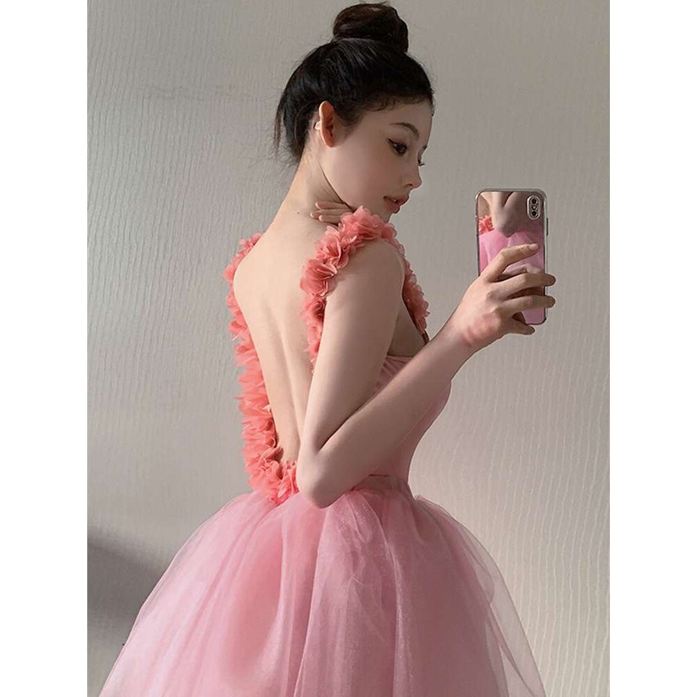 2023新款网红泳装性感美背时尚立体花瓣连体蓬蓬裙式泳衣女两件套