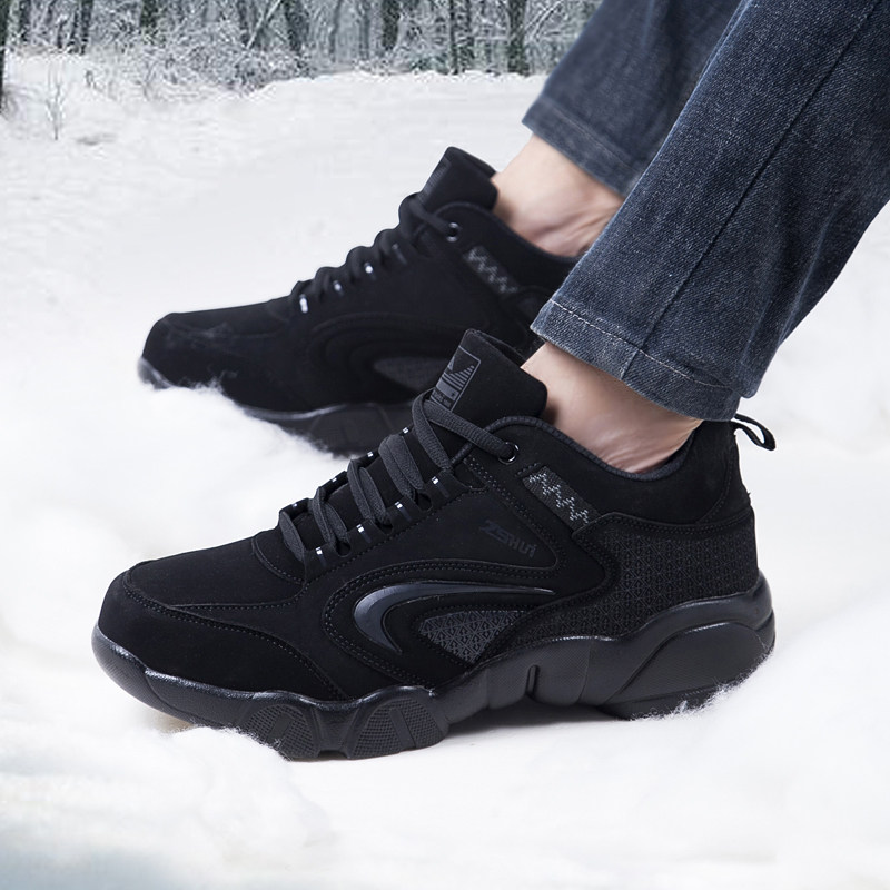 秋冬季黑色休闲运动鞋男士旅游鞋牛筋底中年爸爸鞋子防滑耐磨男鞋