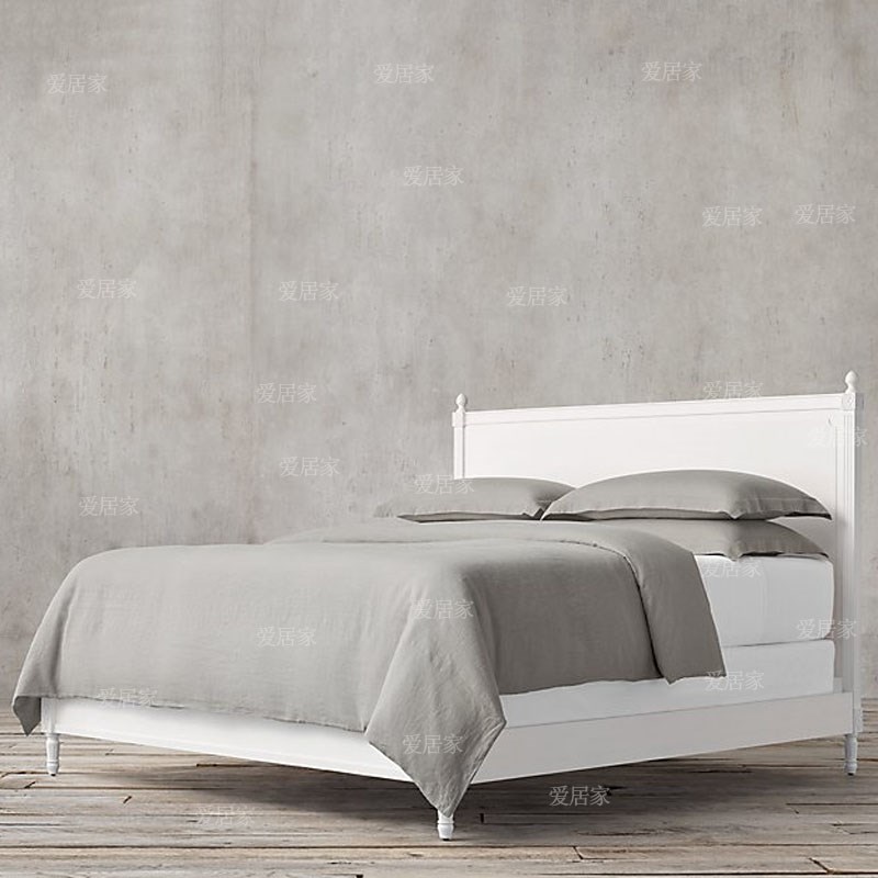美式实木双人床1.8米 法式仿古做旧白色实木橡木床简约婚床欧式床
