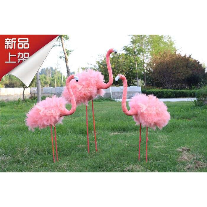仿真火烈鸟摆件羽毛火烈鸟模型园林婚庆摄影道具火烈鸟橱窗装饰