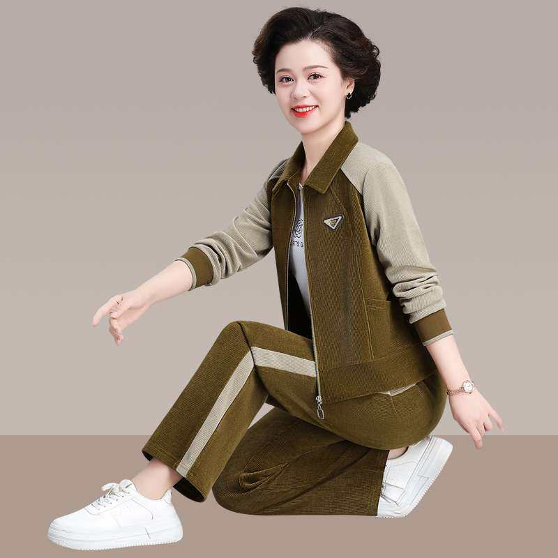 中年妈妈秋装运动服套装2025新款中老年人春秋款外套休闲两件套女