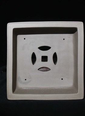 紫砂花盆正方形四方奎面青灰泥大号盆景盆铜钱孔手工盆精工杜喜亮