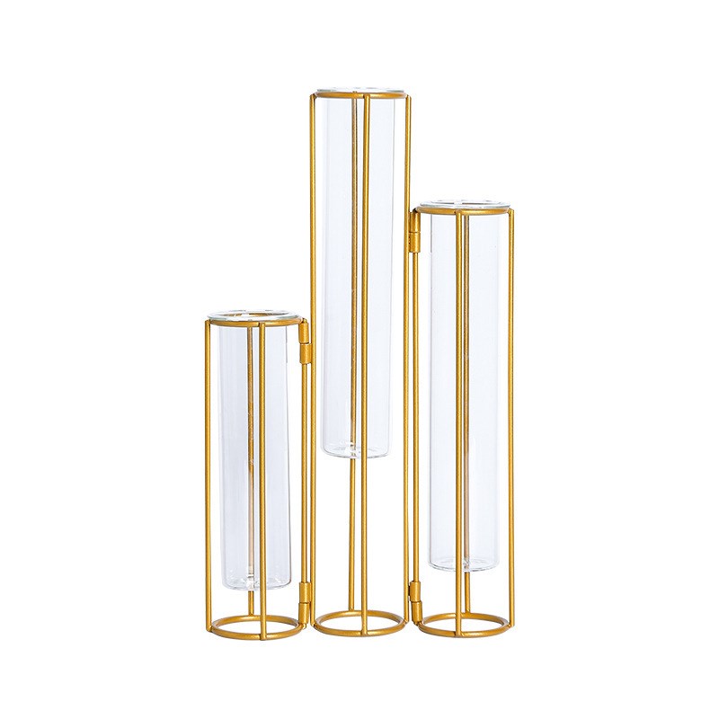 透明玻璃花瓶室内园艺装饰瓶金属花架家居摆件试管花瓶