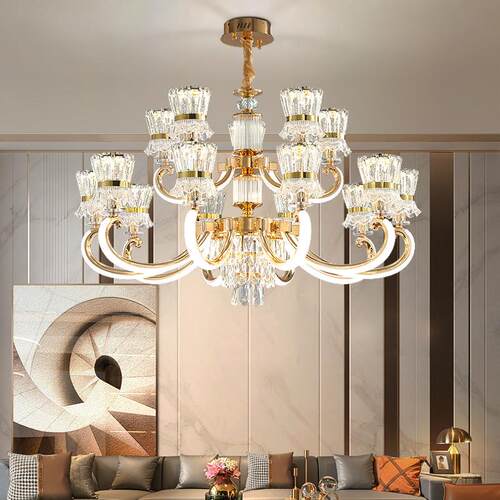 轻奢水晶吊灯客厅主灯新款轻奢发光灯臂吊灯欧式奢华餐厅广东中山