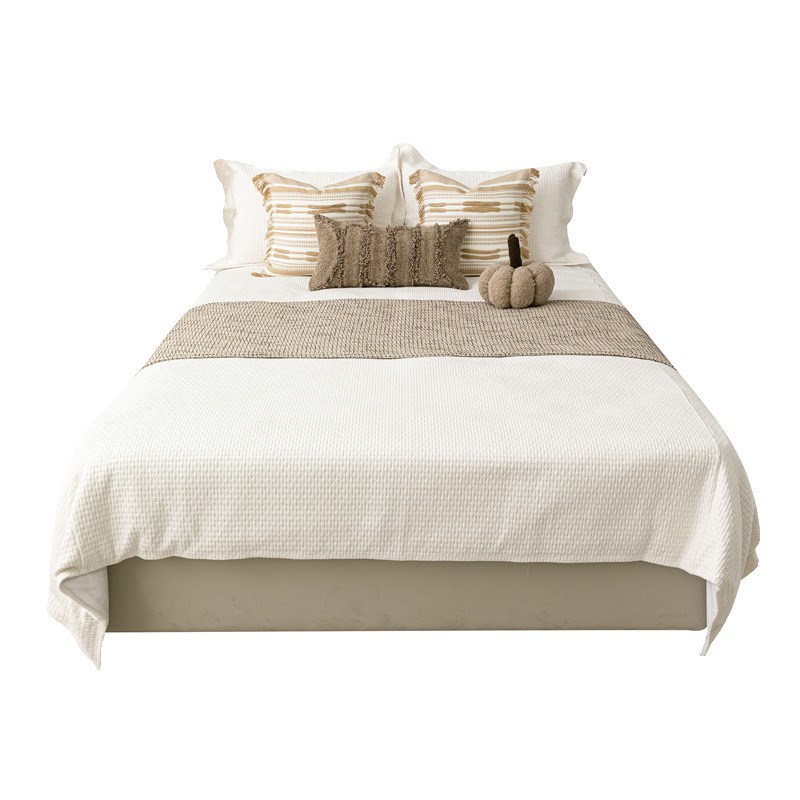 原木风民宿床尾巾软装床搭毯抱枕米咖色棉麻靠枕儿童房样板间床旗