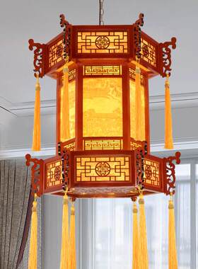 中式仿古宫灯客厅大堂茶楼酒楼博物馆寺院庙宇装饰全实木灯具吊灯