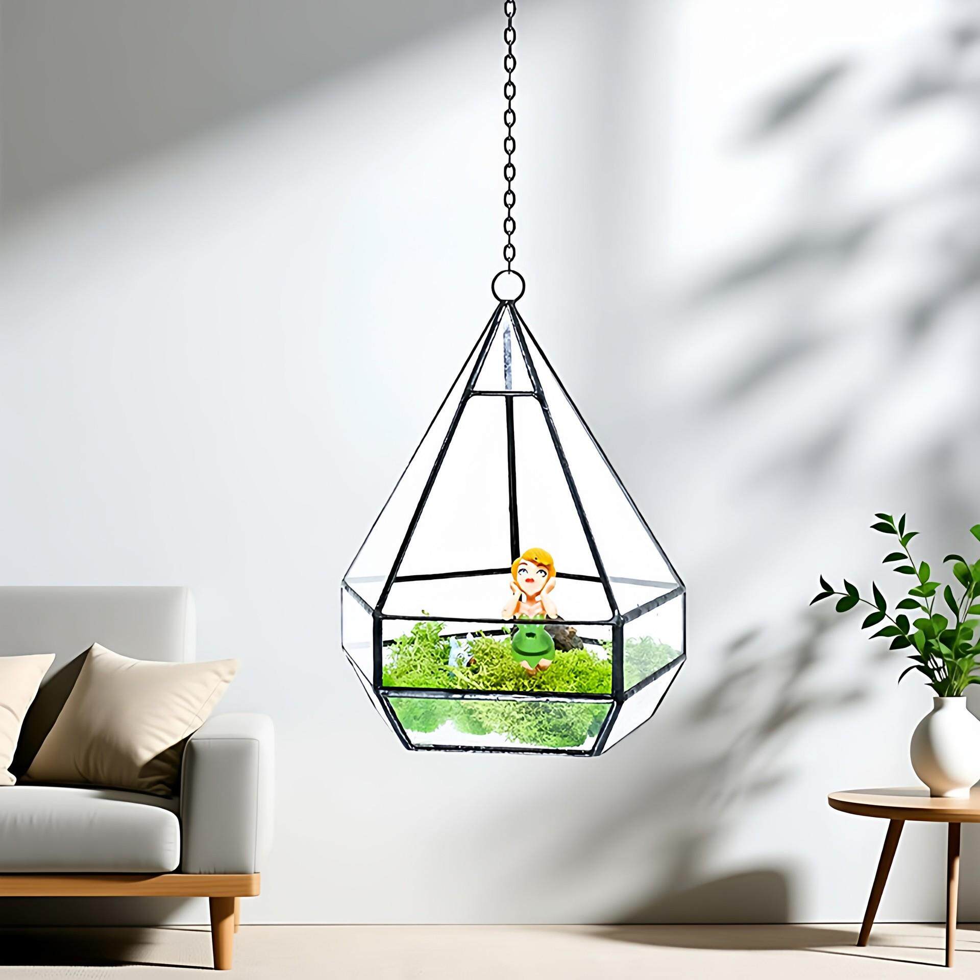 玻璃罩摆件几何花房创意悬挂式植物花盆瓶家居样板房软装饰品摆设