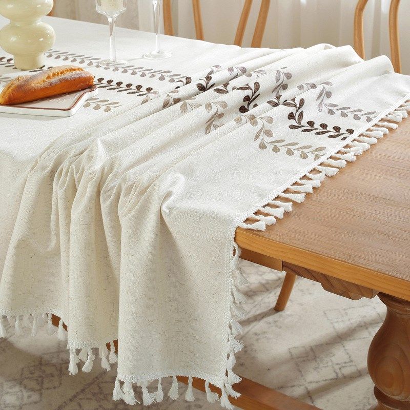 跨境热销棉麻质感桌布刺绣花边茶几布餐桌防泼水防油台布定制,居家布艺,桌椅脚套/桌脚垫,淘宝优惠券,粉丝福利购,淘宝优惠卷