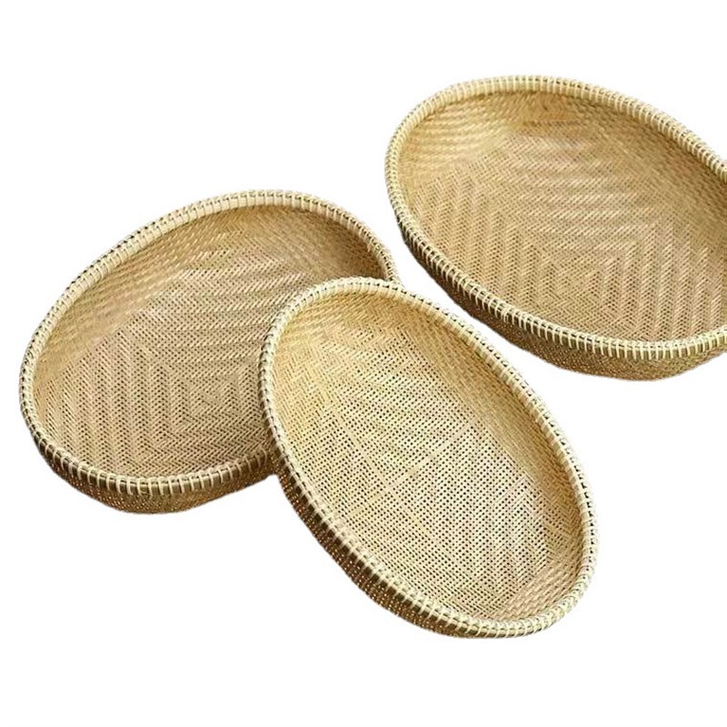 手工竹编制品竹筛竹篮子点心托盘农家用编织圆簸箕收纳筐水果篮子