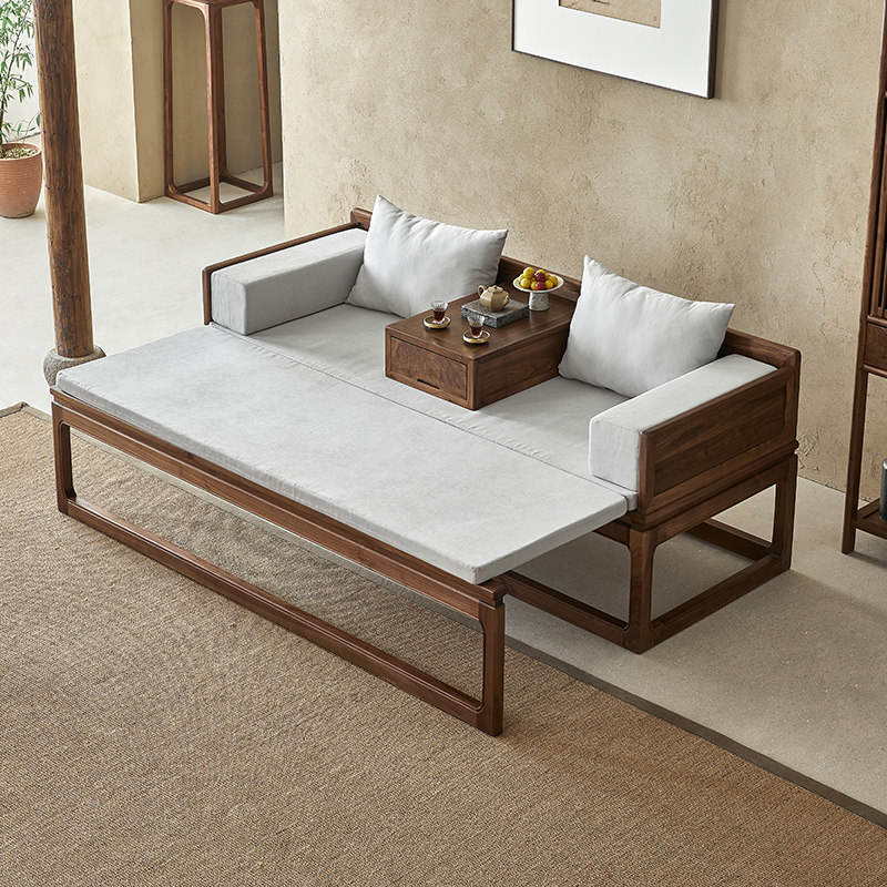 北美黑胡桃木沙发床新中式现代简约实木沙发大户型客厅家用罗汉床