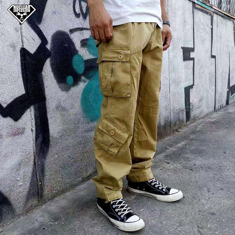 核爆炸直筒宽松超大码纯色中腰多口袋户外百搭运动休闲工装长裤男