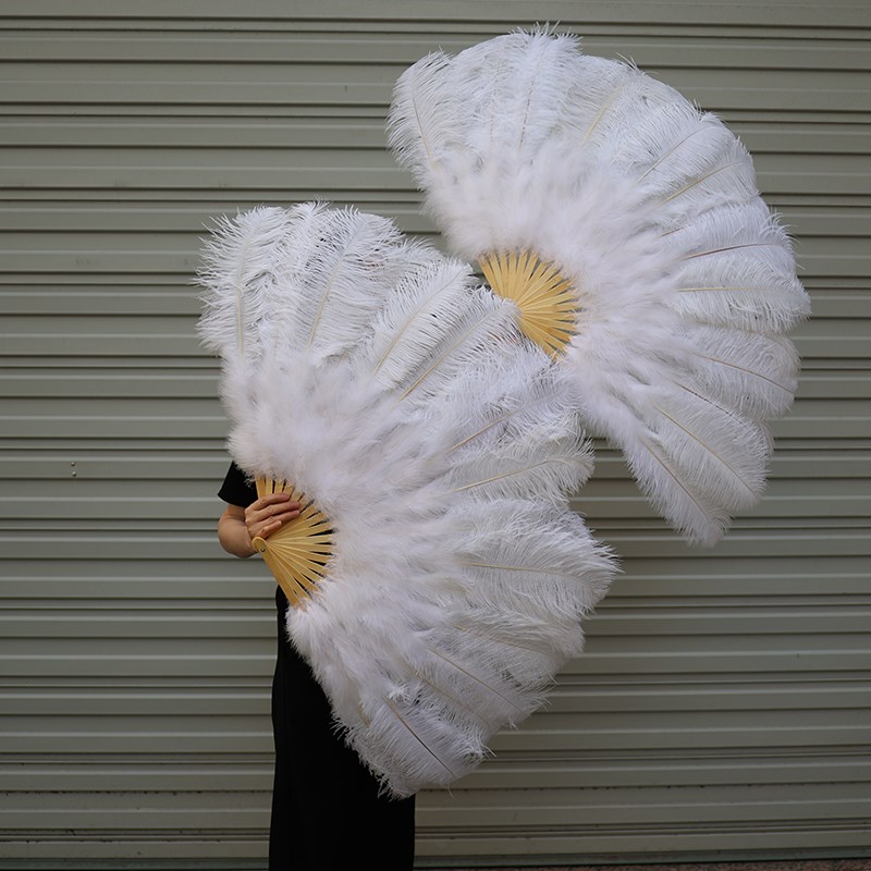 彩色鸵鸟羽毛扇子60cm半径肚皮舞蹈酒吧表演道具真羽毛大扇子