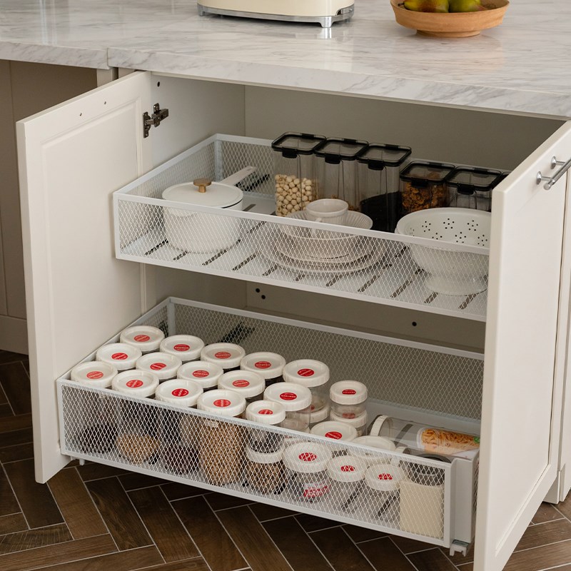 新款网格收纳篮橱柜收纳筐杂物置物篮子定制厨房衣柜抽屉轨道拉篮