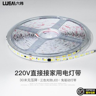 220V免驱动LED三色分段灯带自粘式 灯条双色客厅卧室背景氛围照明