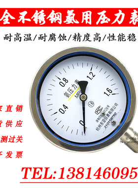 氨用不锈钢压力表 YA100BF Y100H 304 氨气 耐腐蚀 高温仪表