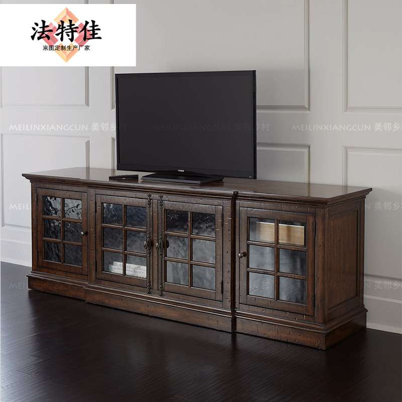 美式乡村落地复古全实木电视柜客厅高端卧房天地锁地柜厂家