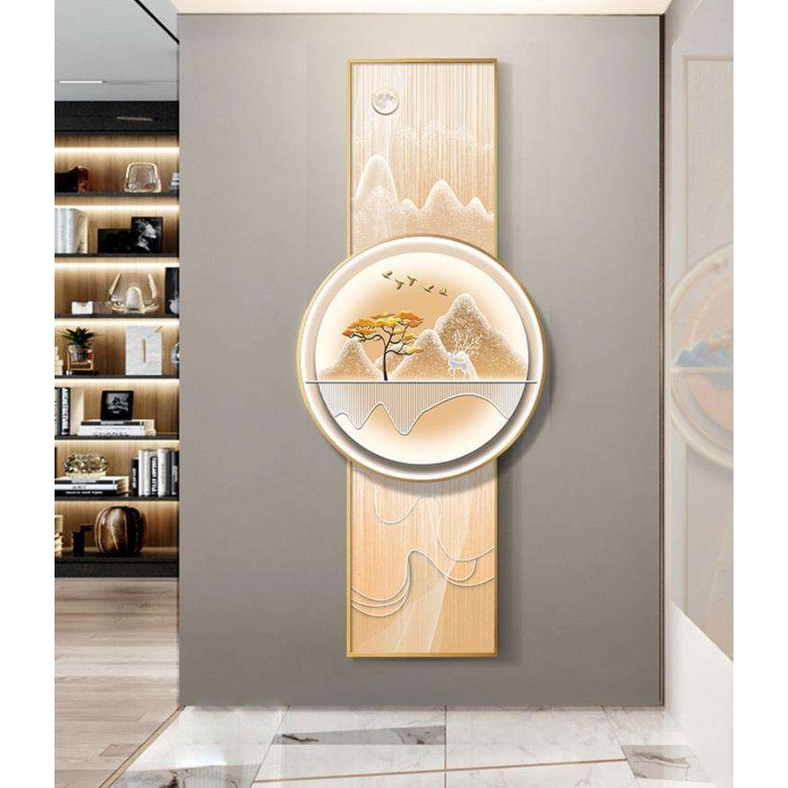 新中式简约线条客厅壁画光影风景一鹿高升入户玄关走廊挂画装饰画图片