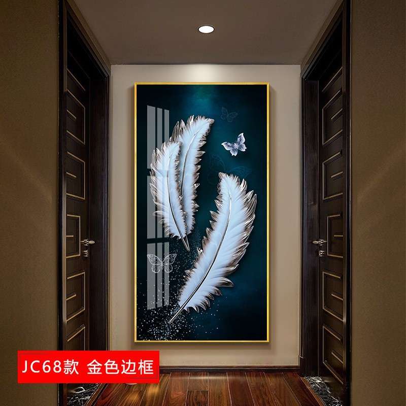 晶瓷装饰画厂家 玄关走廊过道挂画北欧竖挂竖版画现代简约壁画图片