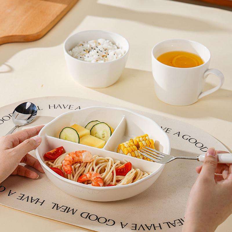 陶瓷食堂打饭三分格隔饭盒减脂肥餐盘盒上班族餐211饭碗带盖