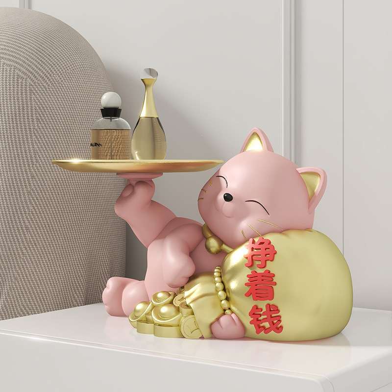 创意托盘猫桌面摆件客厅茶几餐桌电视柜入户玄关书房办公室装饰品图片