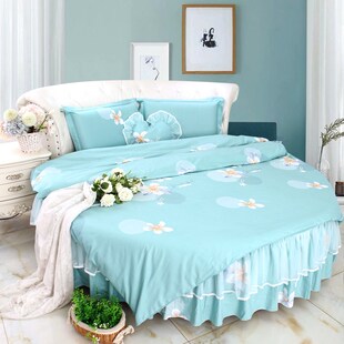 清新淡雅花型淡绿花卉全棉圆床品四件套纯棉圆床单圆被套圆形床品