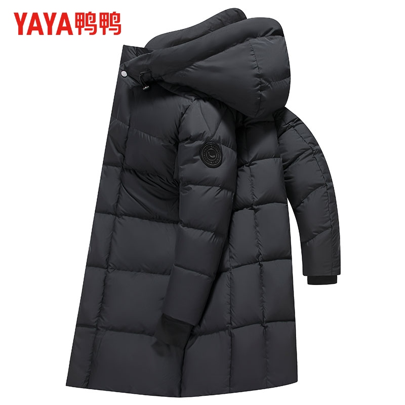 鸭鸭连帽中长款鹅绒羽绒服