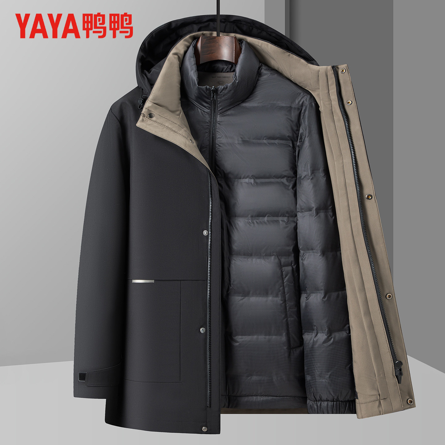 【一衣五穿】鸭鸭冬季羽绒服男士中长款鹅绒爸爸装中老年保暖外套,男装,羽绒服,淘宝优惠券,粉丝福利购,淘宝优惠卷