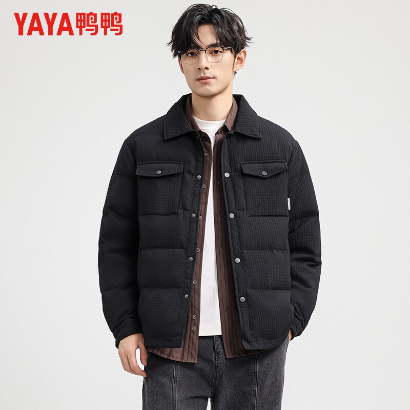 鸭鸭轻薄羽绒服男士秋冬新品短款衬衫领多口袋时尚休闲保暖外套
