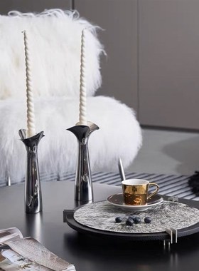 现代简约胡桃木皮革马毛圆形托盘置物创意摆件桌面装饰品样板间