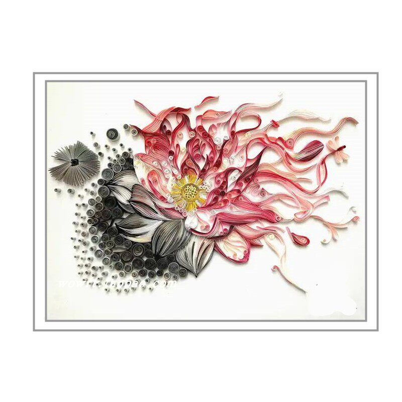 廉洁清政衍纸画水墨莲花学生diy幼教作业A3折纸画设计手工材料包