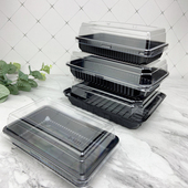 长方形酥饼泡芙塑料烘焙包装 盒寿司盒一次性水果生鲜黑底外卖打包