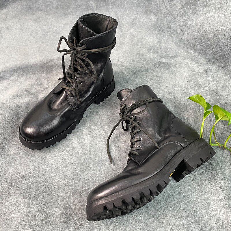 guidi795v鬼帝男短靴水洗做旧褶皱绑带圆头中帮男女马丁靴