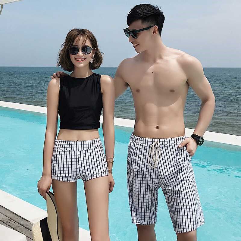 情侣泳衣女三件套分体平角显瘦保守韩版时尚小清新度假温泉女泳衣