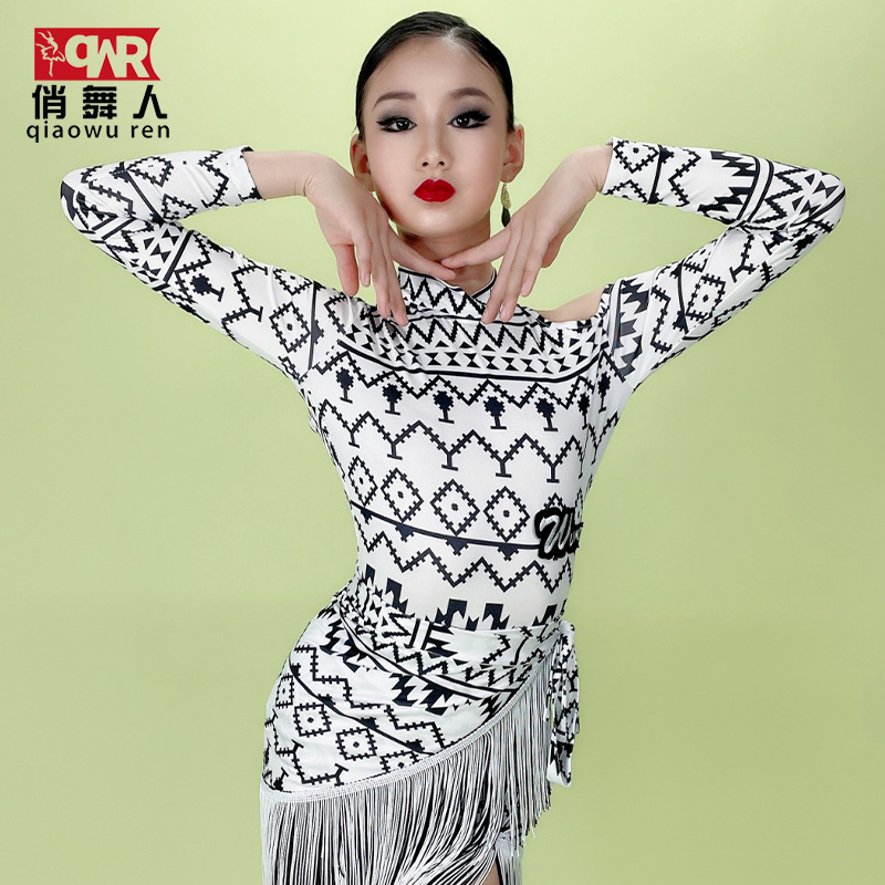 儿童拉丁舞裙少儿童拉丁舞服装小学生夏季恰恰流苏演出练功服女孩