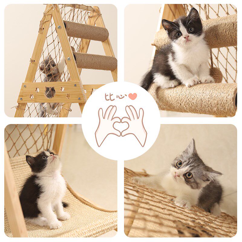 攀爬网剑麻实木猫爬架猫抓板一体猫抓柱猫窝猫秋千猫吊床猫咪玩具