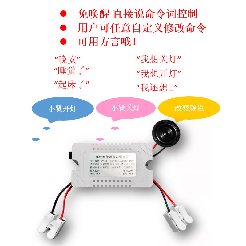 离线语音智能开关多功能自定义语音声控开关灯控制V器交直流可定