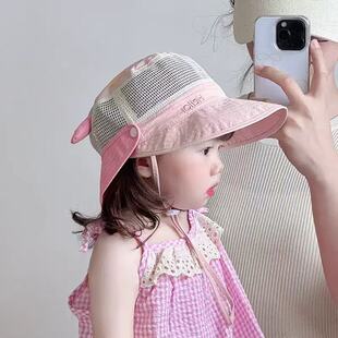 儿童春夏网眼防晒帽轻薄透气宝宝遮阳帽防紫外线大帽檐护颈