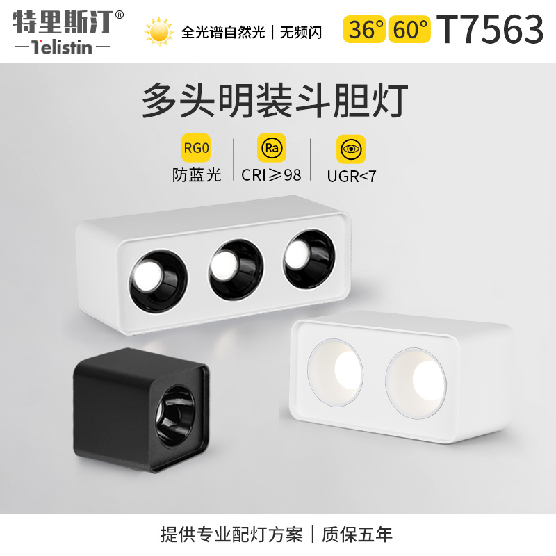 单头双头三头明装筒灯led射灯客餐厅无主灯深防眩光免开孔斗胆灯