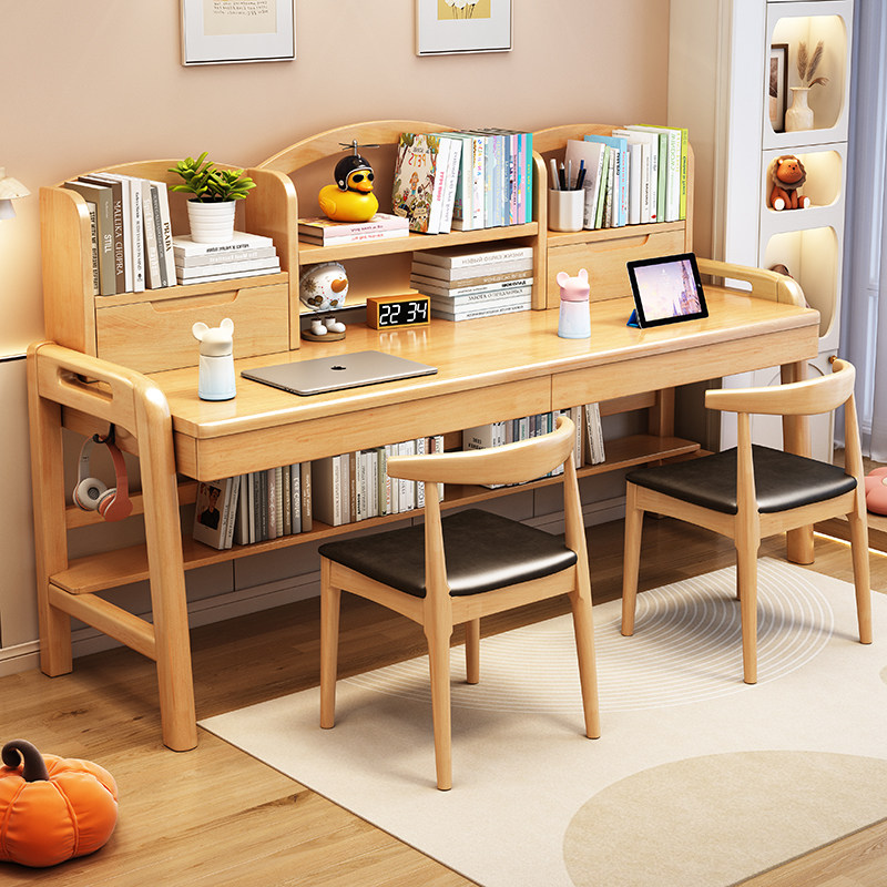 实木双人书桌书架一体家用卧室中学生写字桌儿童学习桌简约电脑桌,童装/婴儿装/亲子装,儿童装饰手表,淘宝优惠券,粉丝福利购,淘宝优惠卷