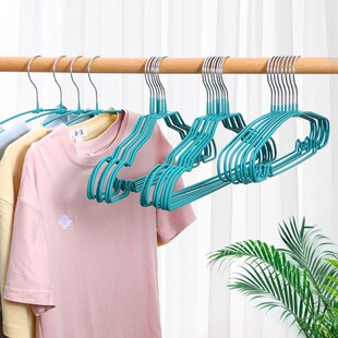 儿童衣架子绿色晾晒婴儿家用挂衣浸塑加粗防滑不锈钢无痕学生宿舍